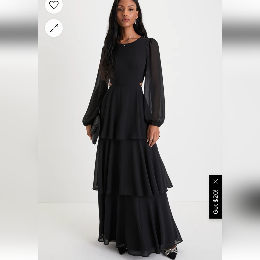 Garden Bliss Black Cutout Long Sleeve Tiered Maxi Dress